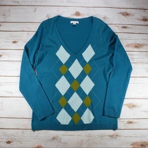 NY&Co Teal Argyle Sweater